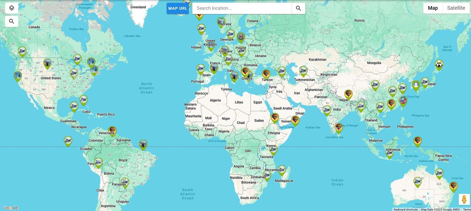 World map with video pins