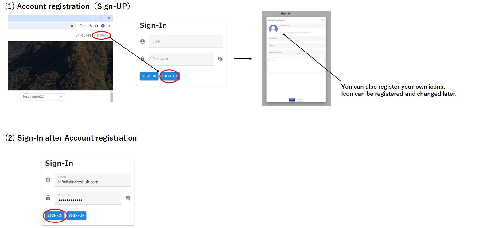 Sign-up and sign-in screens